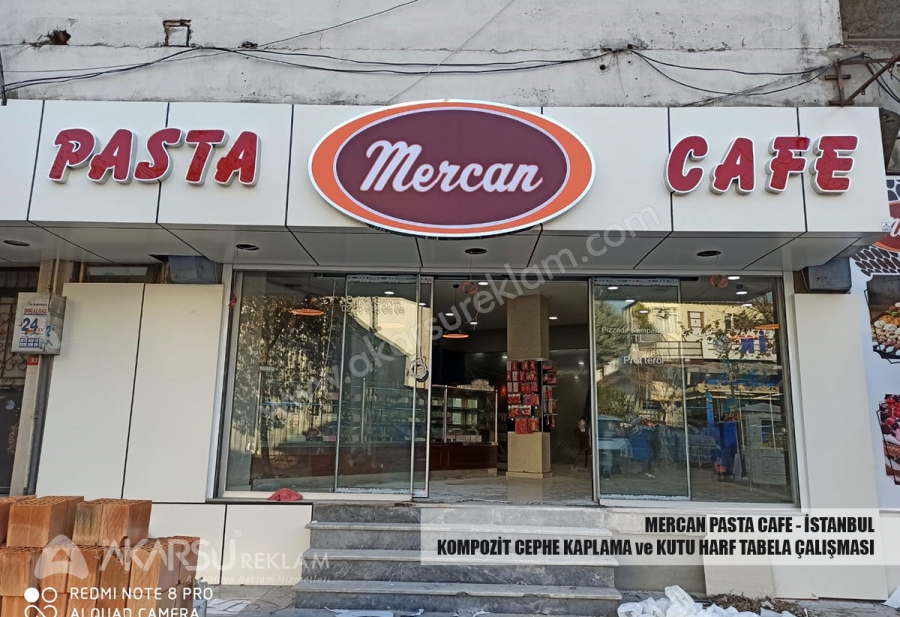 Mercan Pasta Cafe - Kompozit Cephe Kaplama Üzeri Paslanmaz Kutu Harf Tabela